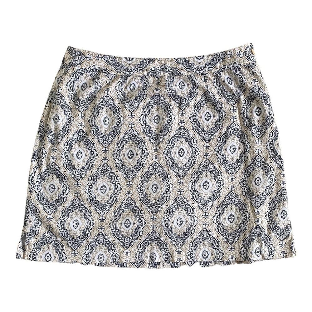 EP Pro Skort Womens 12 White Tan Black Geo Pockets Tennis Golf Cotton Blend